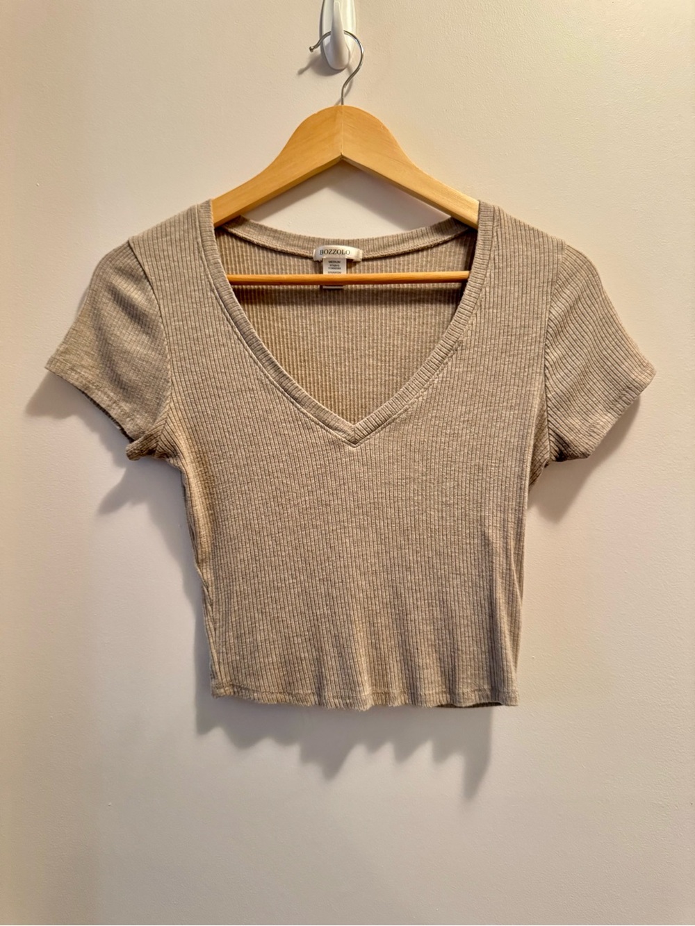 Bozzolo Tan Beige Ribbed Crop Top Stretchy Basic Tank Size M